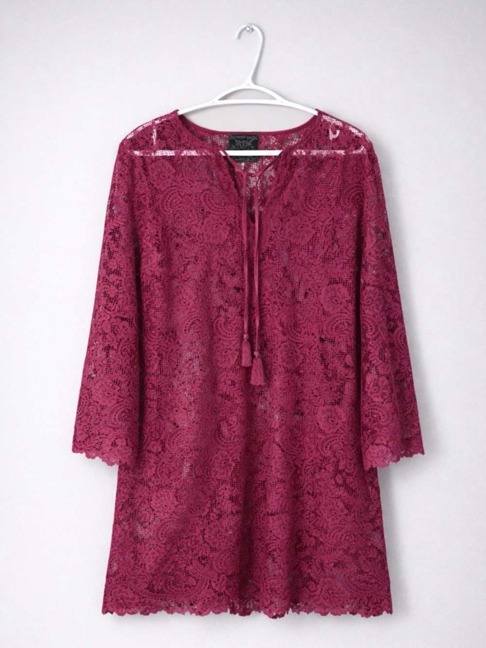 JOHNNY WAS Harper Smokey Rose Lace Tie-Front Mini Dress Size S - Picture 2 of 11